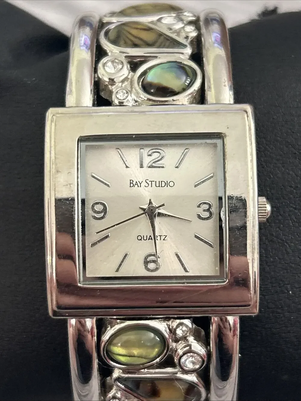 Bay Studio Abalone Accents Silver Tone Women’s Cuff Watch
